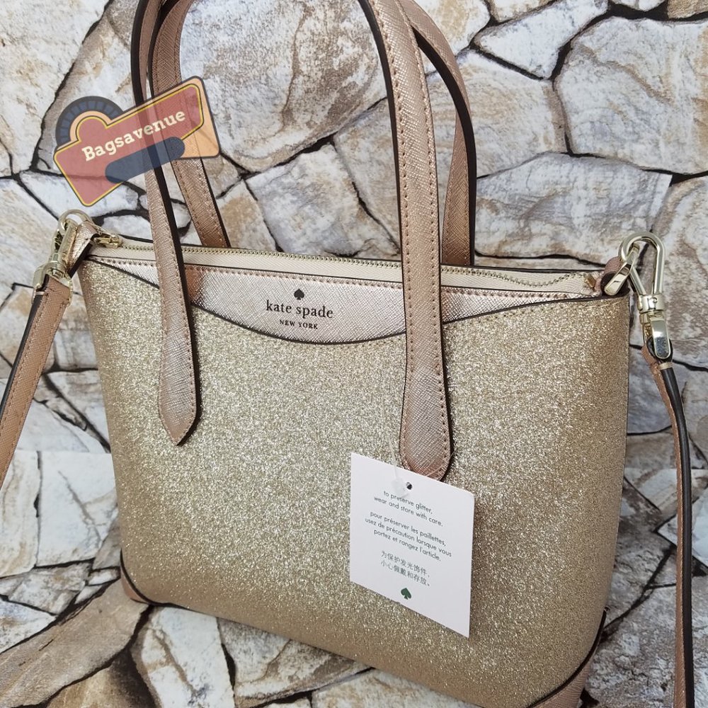 Lola Joeley Shimmy Glitter Lola Satchel Crossbody Rose Gold Small Kate Spade - Picture 7 of 14